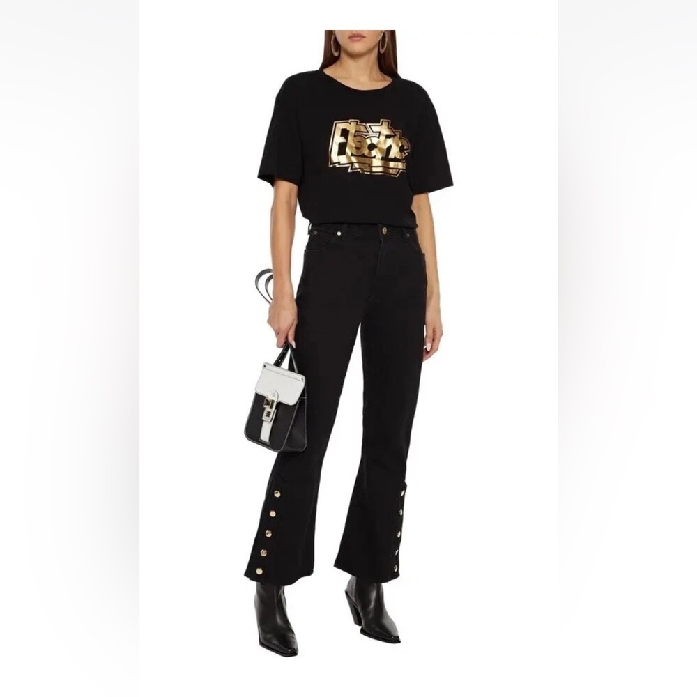 SANDRO Snap Side Bottom Detailed High-Rise Bootcut Jeans in Black Size 36EU